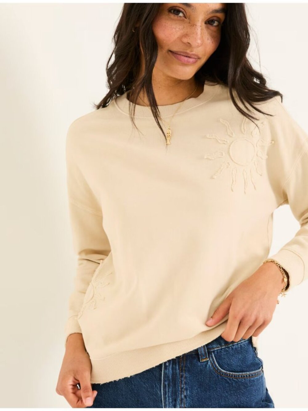 FAT FACE Lottie Sun Graphic Sweatshirt Woman's 12 Neutral Casual 100% Cotton